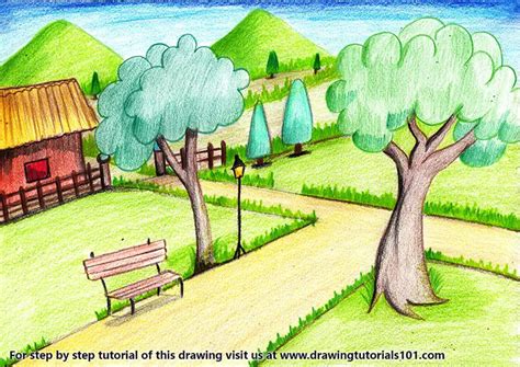 How To Draw A Garden Scenery Scenes Step By Step