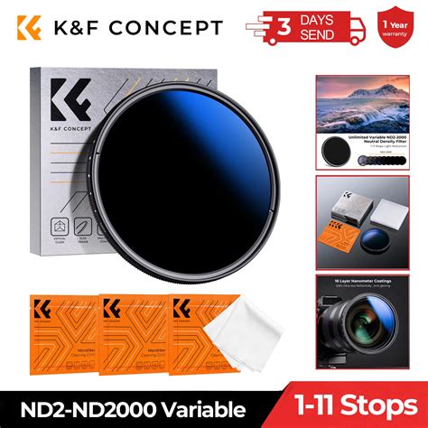 K F Concept ND2 ND2000 Filter 1 11 Stops 3 Pcs Cleaning Cloths Variable