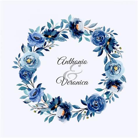 Guirnalda Floral Acuarela Azul Ndigo Vector Premium