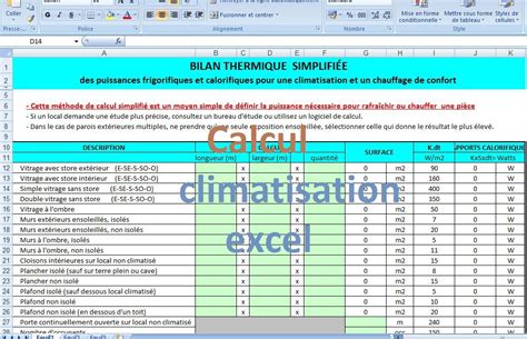 Calcul climatisation excel d une chambre ou maison Cours génie civil