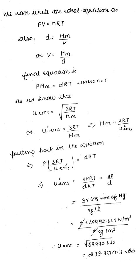 An Ideal Gas With Density Of G L Has Pressure Of Mmhg Oc