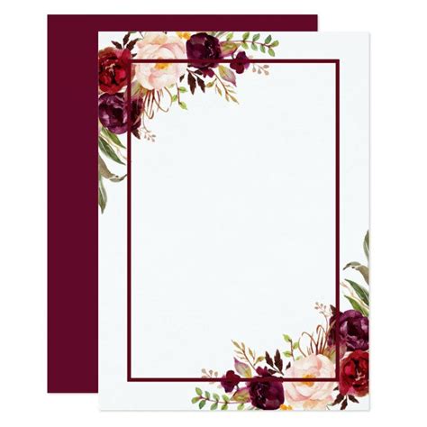 Wedding Modern Calligraphy Floral Burgundy Frame Invitation Zazzle