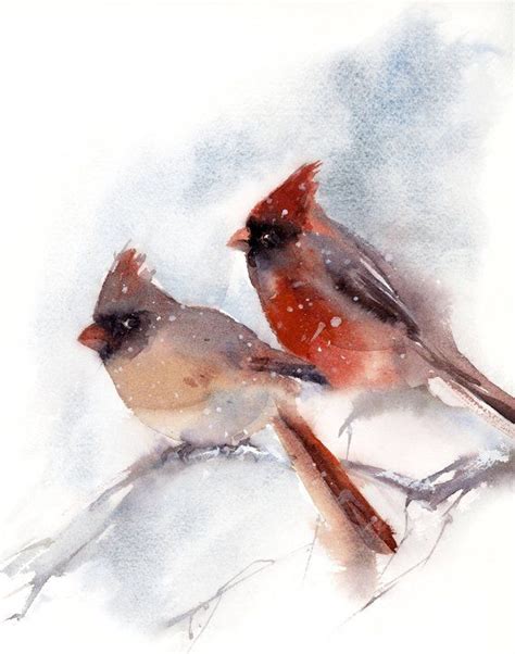 Cardinal Birds Couple Art Print Northern Cardinal Birds Etsy Bird Watercolor Print Bird