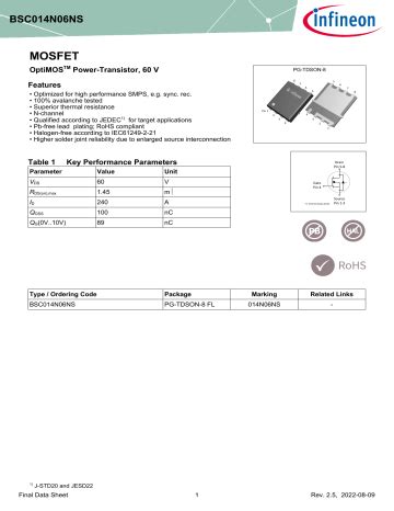 Infineon Bsc N Ns Mosfet Data Sheet Manualzz