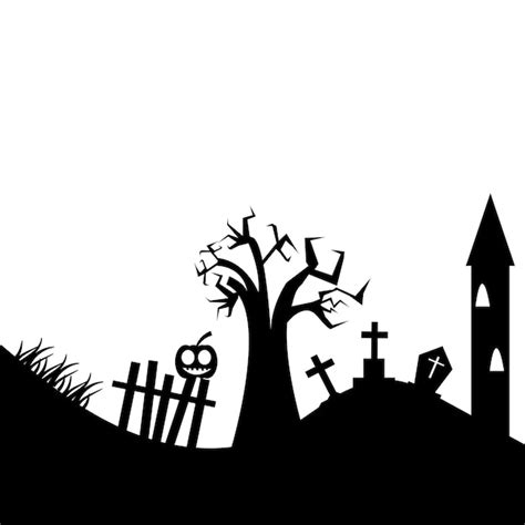 Premium Vector | Halloween Graveyard Land Silhouette