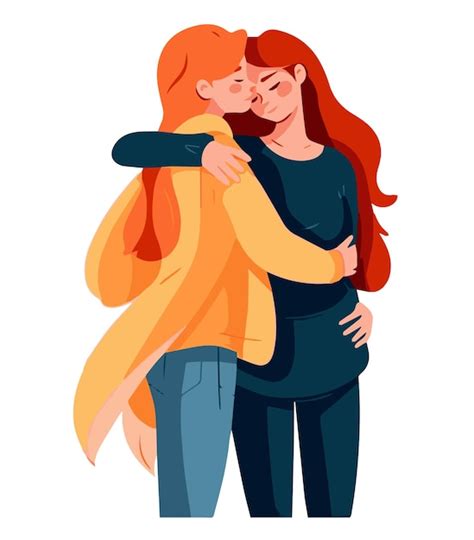 Premium Vector Couple Of Young Lesbian Girls Hugging Each Other