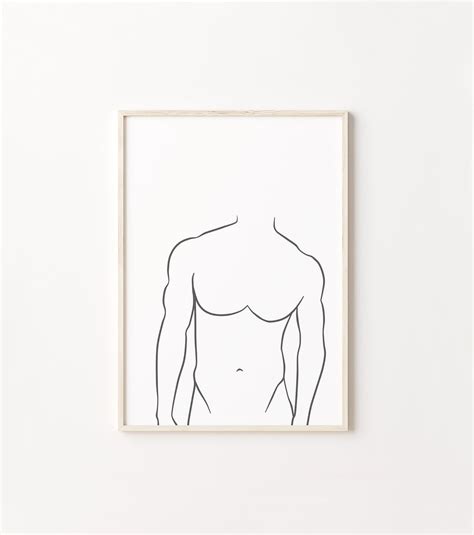 Male Line Art Print Man Body Line Drawing Naked Body Outline Etsy