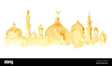 Ramadan Kareem Mosque Or Masjid Watercolor Hand Drawn Illustration