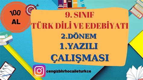 9 SINIF TÜRK DİLİ VE EDEBİYATI 2 DÖNEM 1 YAZILI ÇALIŞMASI 2021 YouTube