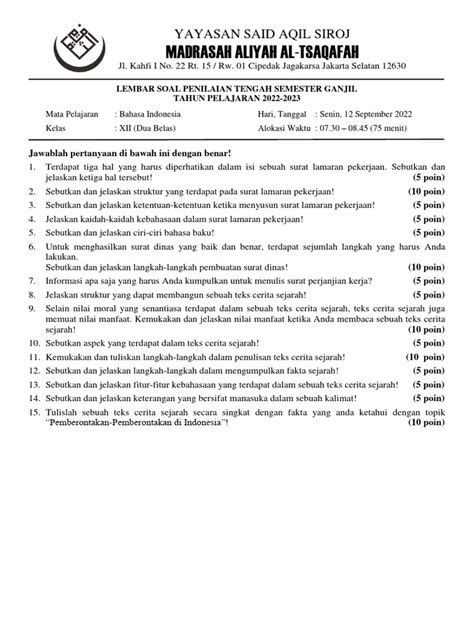 Soal Pts Bahasa Indonesia Kelas Xii Pdf