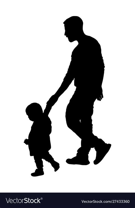 Young Father And Son Holding Hands Silhouette Vector Image