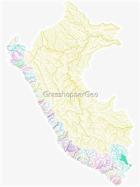 "Peru River Basin Map in Rainbow Colours with White Background" Sticker ...