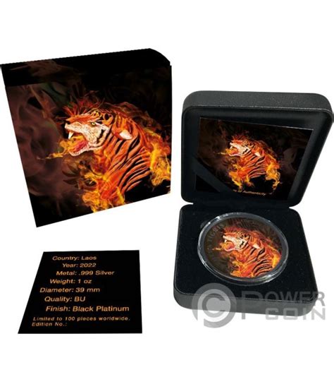 Panthera Tigris Burning Tiger 1 Oz Silver Coin 500 Kip Lao Laos 2022