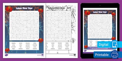 Lunar New Year Word Search For Th Th Grade Teacher Made