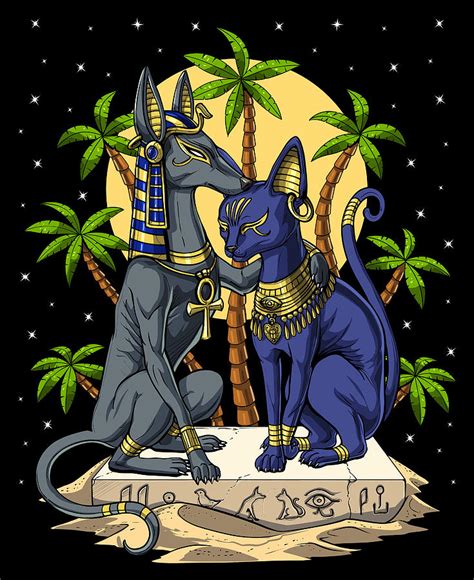 Egyptian Gods Anubis And Bastet Digital Art By Nikolay Todorov Pixels