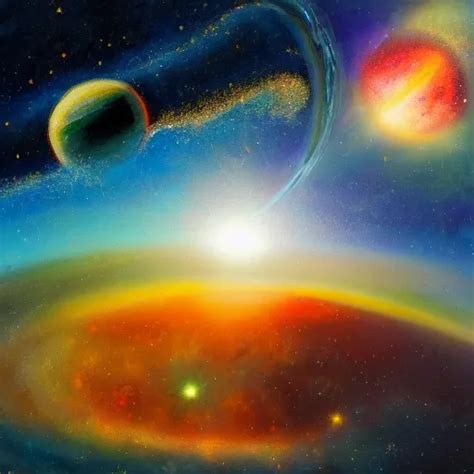 Beautiful Aesthetic Oil Painting Of Two Planets Stable Diffusion