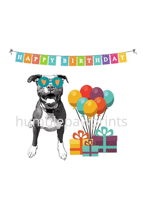 Instant Download Digital File Birthday Card Pitbull Card Dog Artwork