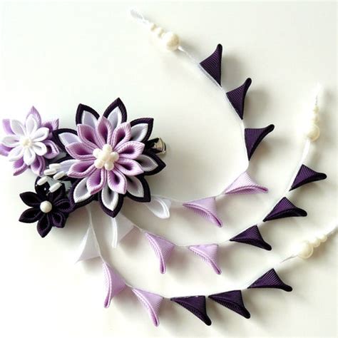 Kanzashi Fabric Flower Hair Comb With Falls Etsy