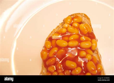 Baked Beans On Toast White Plate England Uk Gb Stock Photo Alamy