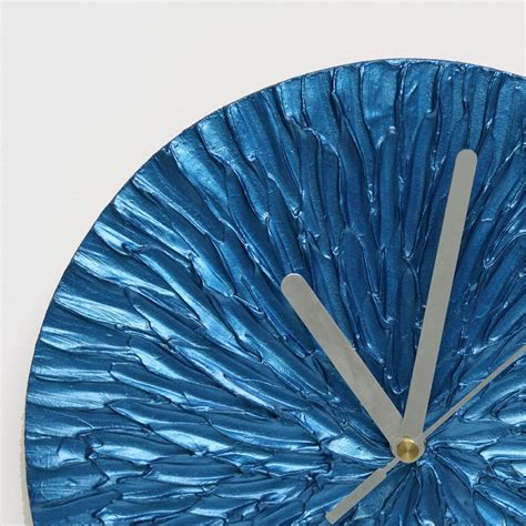 BLUE WALL CLOCK, Modern Metallic Blue and Silver Office Decor, Man Cave ...