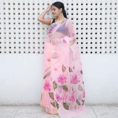 Organza Sarees Buy Handblock Print Organza Women Sarees Online