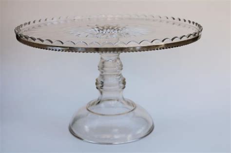 Antique Pressed Glass Cake Stand Scalloped Edge Salver Bakery Display Pedestal Plate