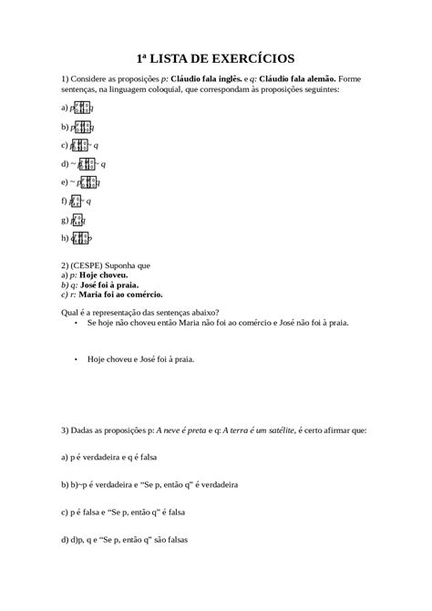 1ª Lista De ExercÍcio 1 Matemática Discreta Docsity