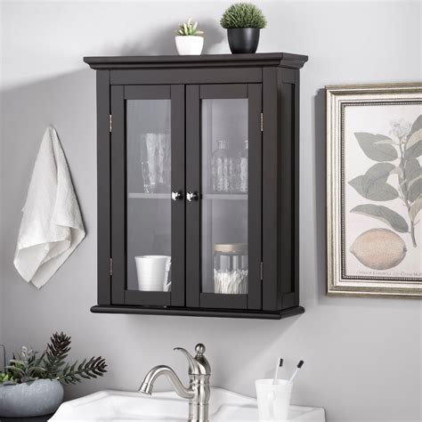 Glitzhome Wooden Wall Storage Cabinet With Double Doors, Espresso ...