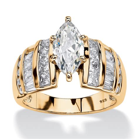 387 Tcw Marquise Cut Cubic Zirconia Ring In 18k Gold Over Sterling