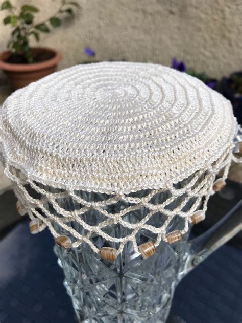 Vintage Inspired Crochet Beaded Jug Cover Colour Natural Etsy