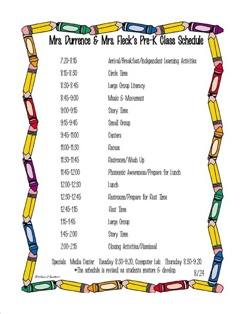 Mrs. Durrence's Pre-K Class: Class Schedule