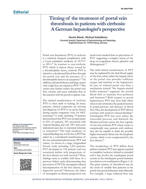 Pdf Timing Of The Treatment Of Portal Vein Thrombosis In Patients