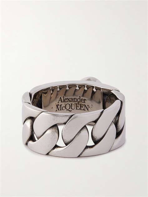 Silver Skull Burnished Silver Tone Faux Pearl Ring ALEXANDER MCQUEEN