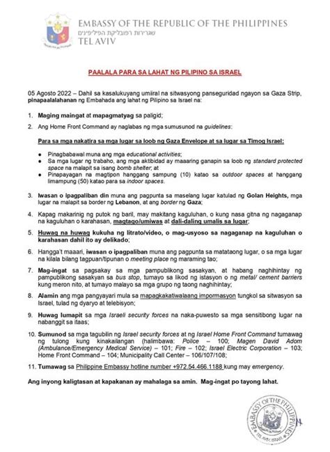 Philippine Embassy Sa Israel Pinag Iingat Ang Mga Pinoy Sa Gitna Ng