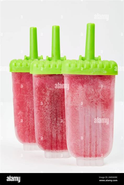 Frozen Ice Lollies With Green Handles Stock Photo Alamy