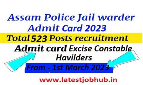 Assam Police Jail Warder Admit Card 2023 Slprb Pet Pst Exam