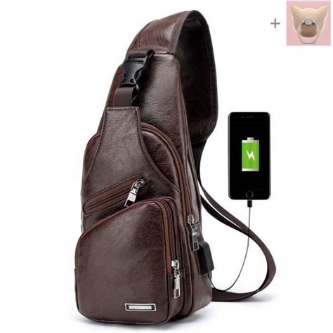 Huiya Sac De Poitrine Homme Avec Port De Charge Usb Sac Rtro En