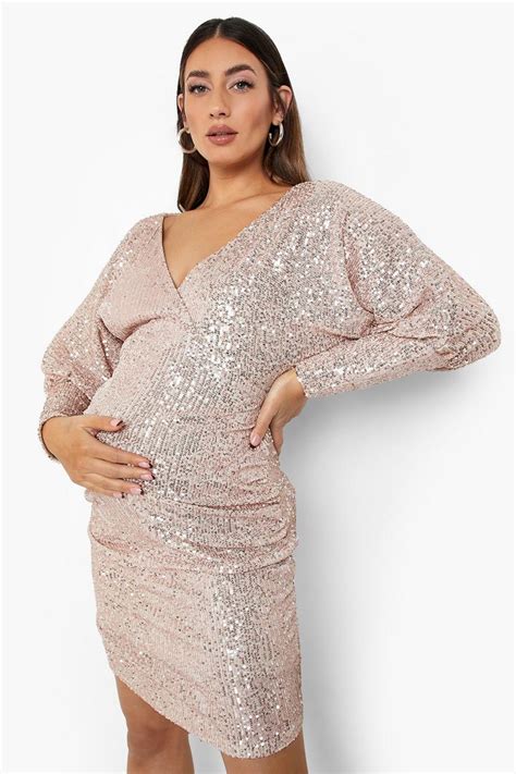 Womens Maternity Sequin Batwing Ruched Mini Dress Boohoo Uk