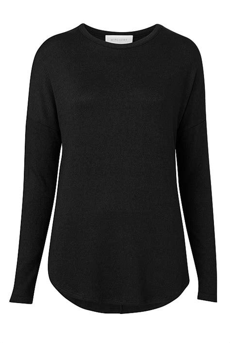 Black Drop Shoulder Long Sleeve Top Womens Long Sleeve Tops Witchery