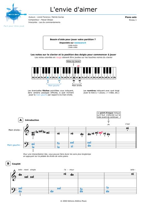 Piano Sheet Music L Envie D Aimer Les Dix Commandements Noviscore