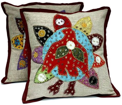 2 Dark Red Embroidered Patchwork Ethnic Indian Flower And Bird Throws