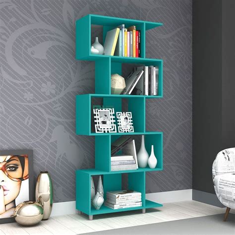 Estante Livreiro 05 Nichos Design Azul Turquesa Movelbento Moveis