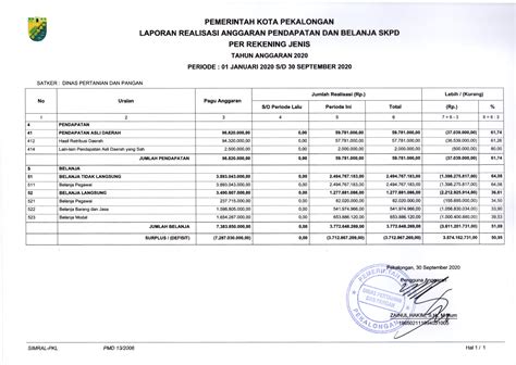 Contoh Format Laporan Realisasi Anggaran Set Kantor Riset