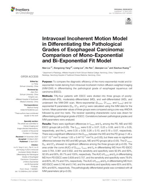 Pdf Intravoxel Incoherent Motion Model In Differentiating The