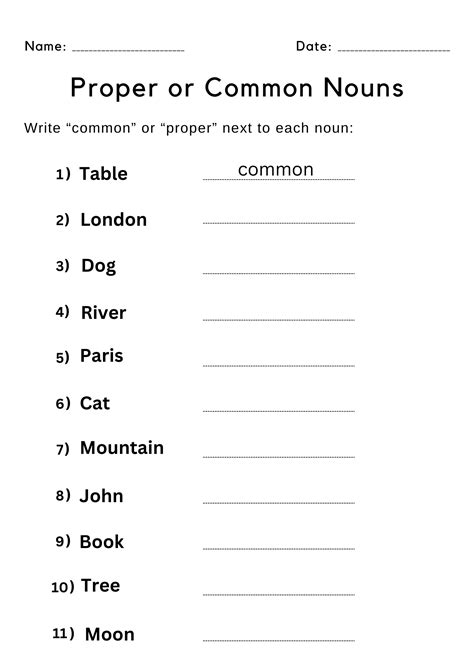 Printable Common Noun And Proper Nouns Worksheet For Grade 1