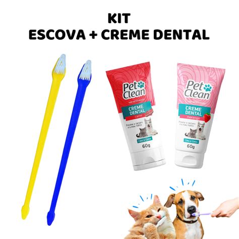 Kit Escova De Dente Para Cachorro E Gato Pasta De Dente Creme Dental