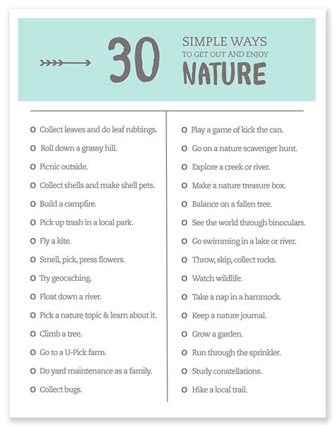 Printable List Of 30 Ways To Enjoy Nature Simple As That