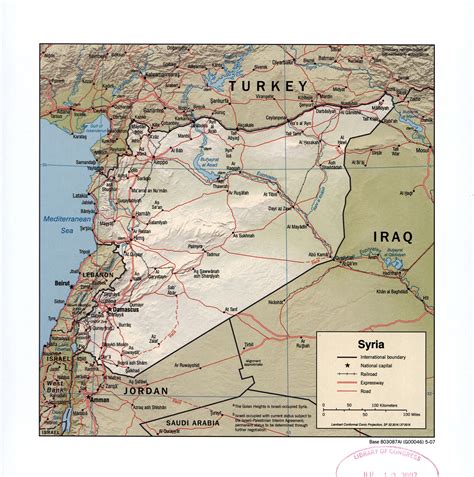 Large detailed political map of Syria with relief, roads, railroads and cities - 2007 | Syria ...