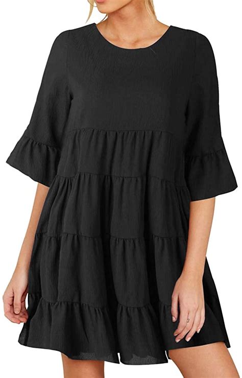 Joteisy Neck Ruffle Short Sleeve Tiered Casual Mini Dress