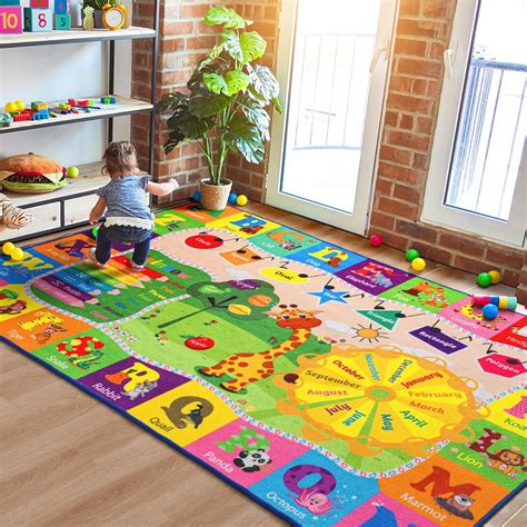 B Benron Kids Rug Cute Playroom Rug With Abc Alphabet Animals Classroom